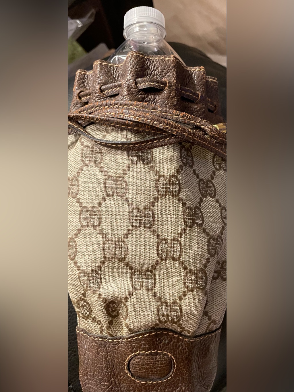 Gucci Drawstring Bucket Bag With Gold Stamp